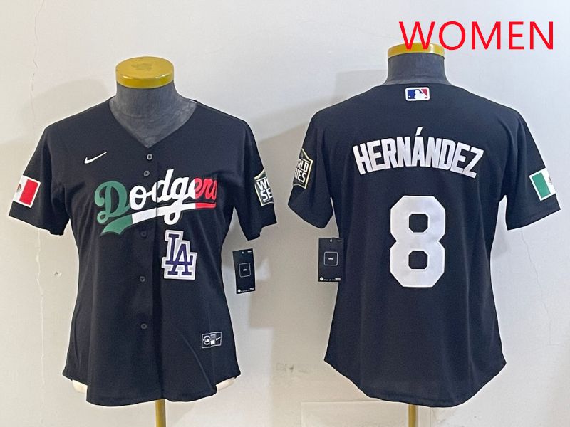 Women Los Angeles Dodgers #8 Hernandez Black Game 2025 Nike MLB Jersey style 4039